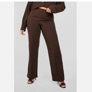 BOOHOO US 16 Burgundy Maroon Pants Elastic Waist Front Seam Business Tall